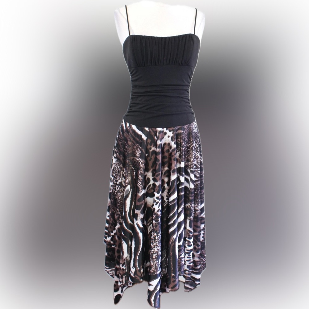 Vintage Caché Ruched Animal Print Midi Dress Tagged Size 2 (True Size 4 - Medium